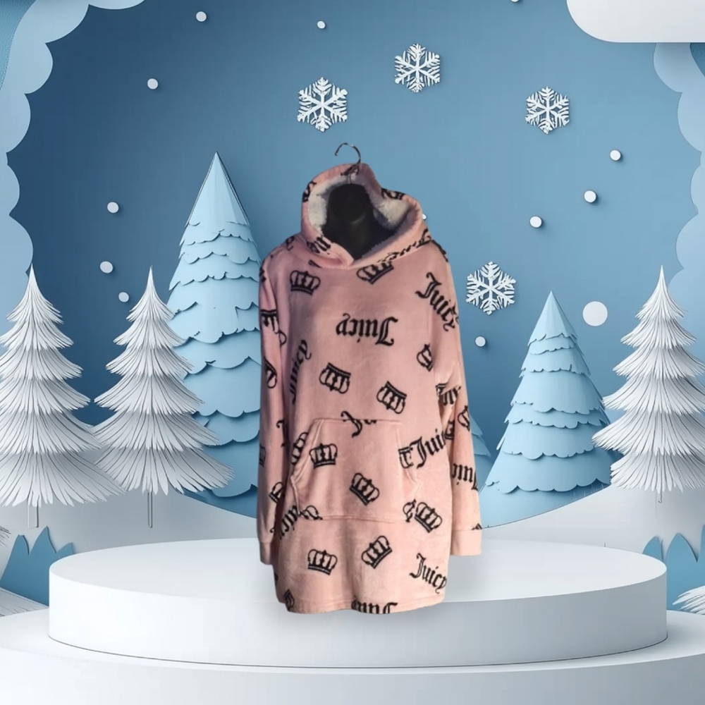 Unbelieably Soft Juicy Couture Pink Crown Print Oversized Super Soft Hoodie(S/M)